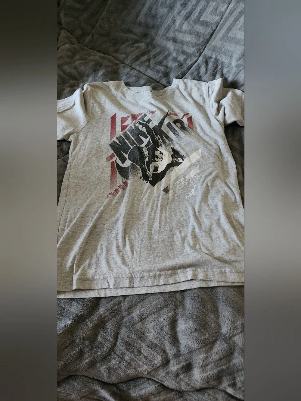 Nike Gray Short-Sleeve Graphic Tee with Black & Red Accents